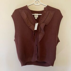 ANTROPOLOGIE MAEVE Sweater Vest Brown Button Front Cotton Size M New with tags